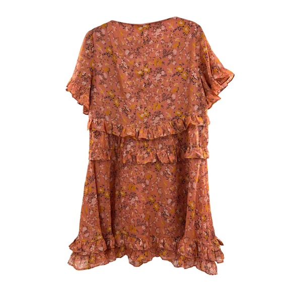 Madewell Ruffle Tiered Floral Mini Dress Pink Yellow Size M - Picture 3 of 3